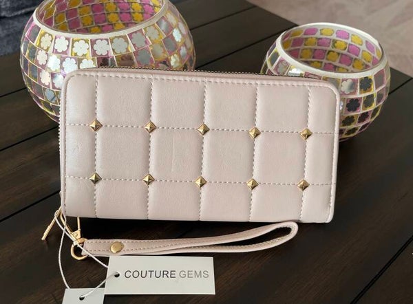 Wallet - Couture Gems Women’s Pale Pink Zip-Around Wristlet Wallet