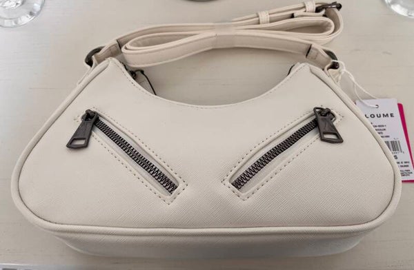 Bag - Loume White Zip Shoulder Bag Zipper Accents