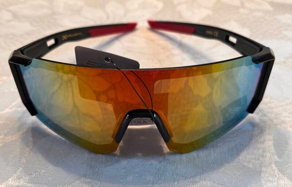 Sunglasses - X-Loop Men's Shield Wrap Sunglasses Black Frame Mirrored