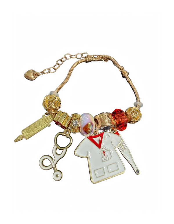 0147 Bracelet - Gold Tone Bracelet Medical/Nurse Charms