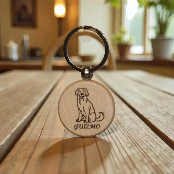 Porte Clés en Bois Motif Chien 'Personnalisé`