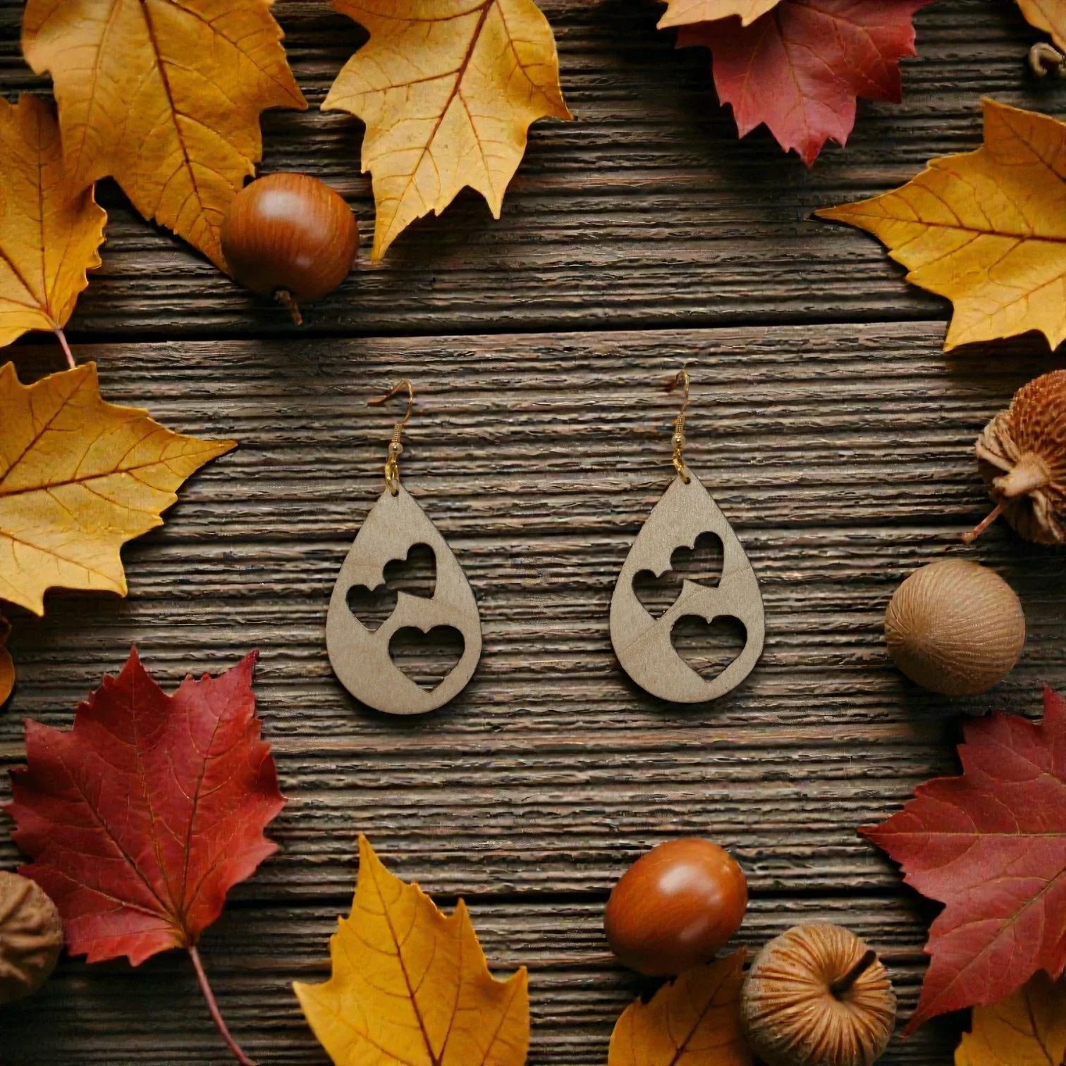 Boucles d'Oreilles Goutte d'Eau en Bois - Bijoux Artisanaux