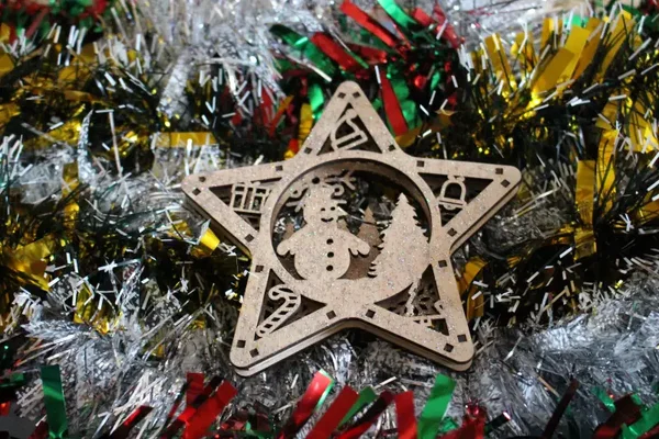 Boule de Noël Etoile en Bois 3D Bonhomme de Neige