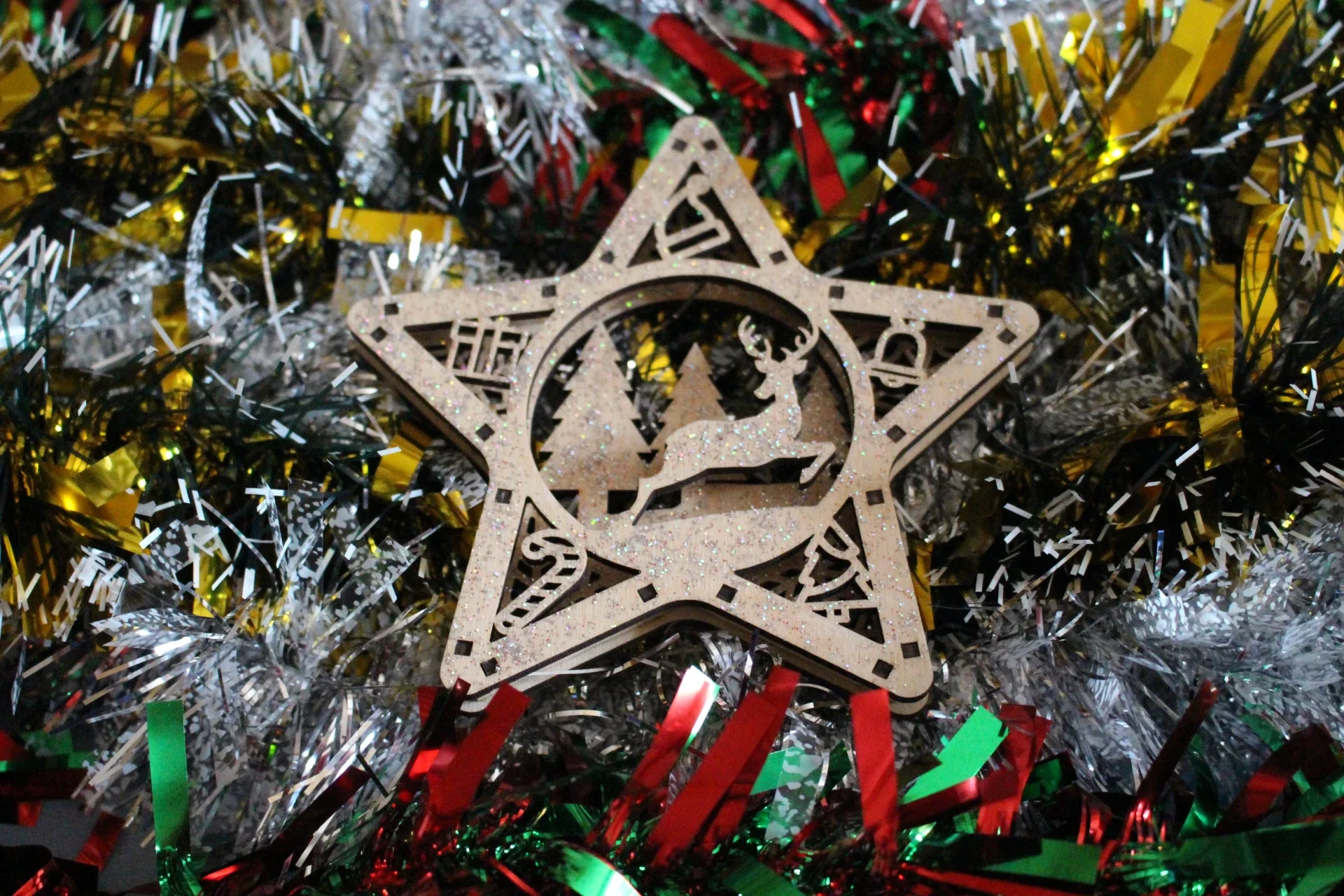 Boule de Noël Etoile Renne en Bois 3D