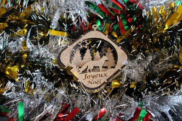 Boule de Noël Carré  Loup en Bois 3D