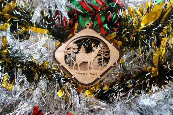Boule de Noël Carré Cerf en Bois 3D