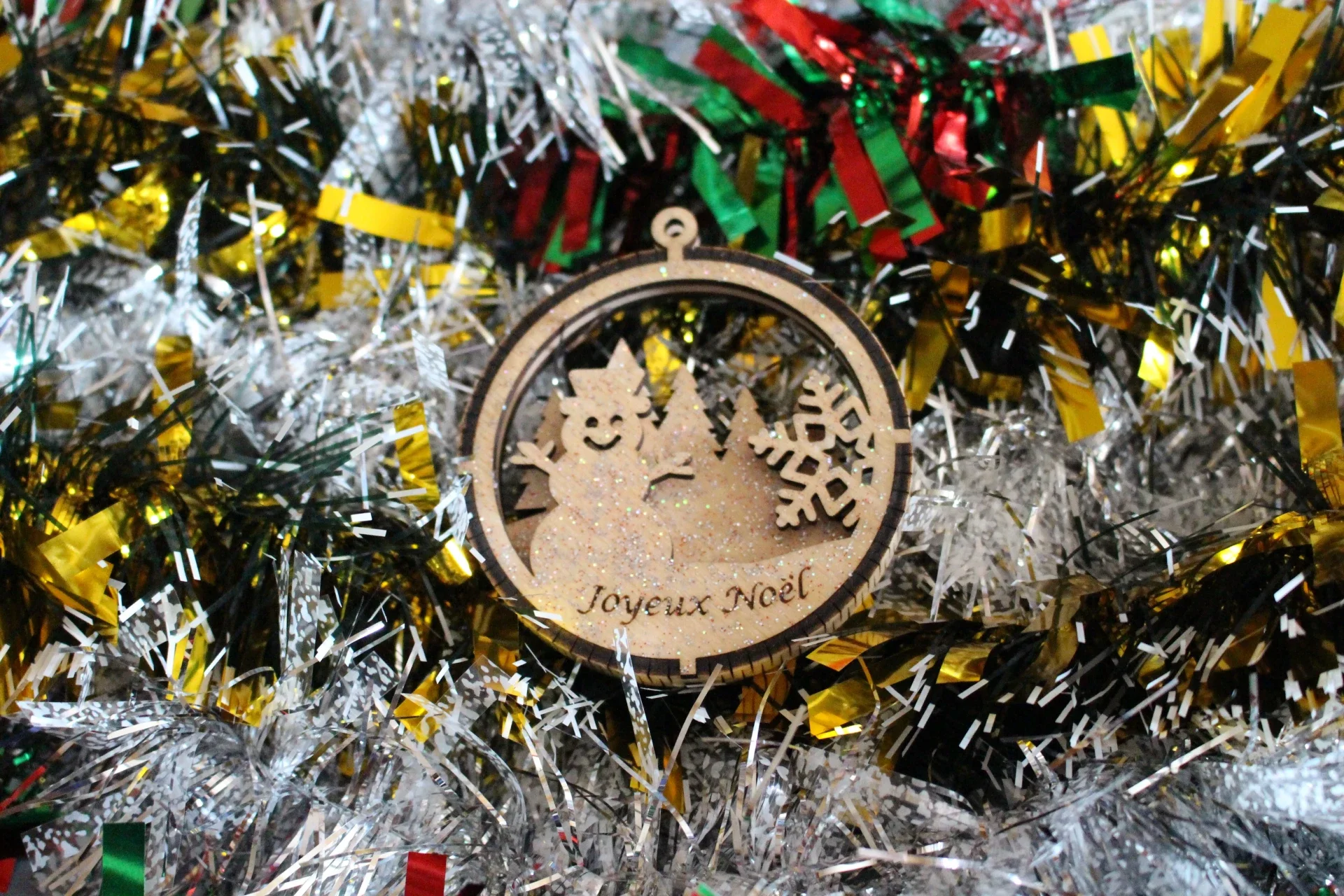 Boule de Noël Bonhomme en Bois 3D