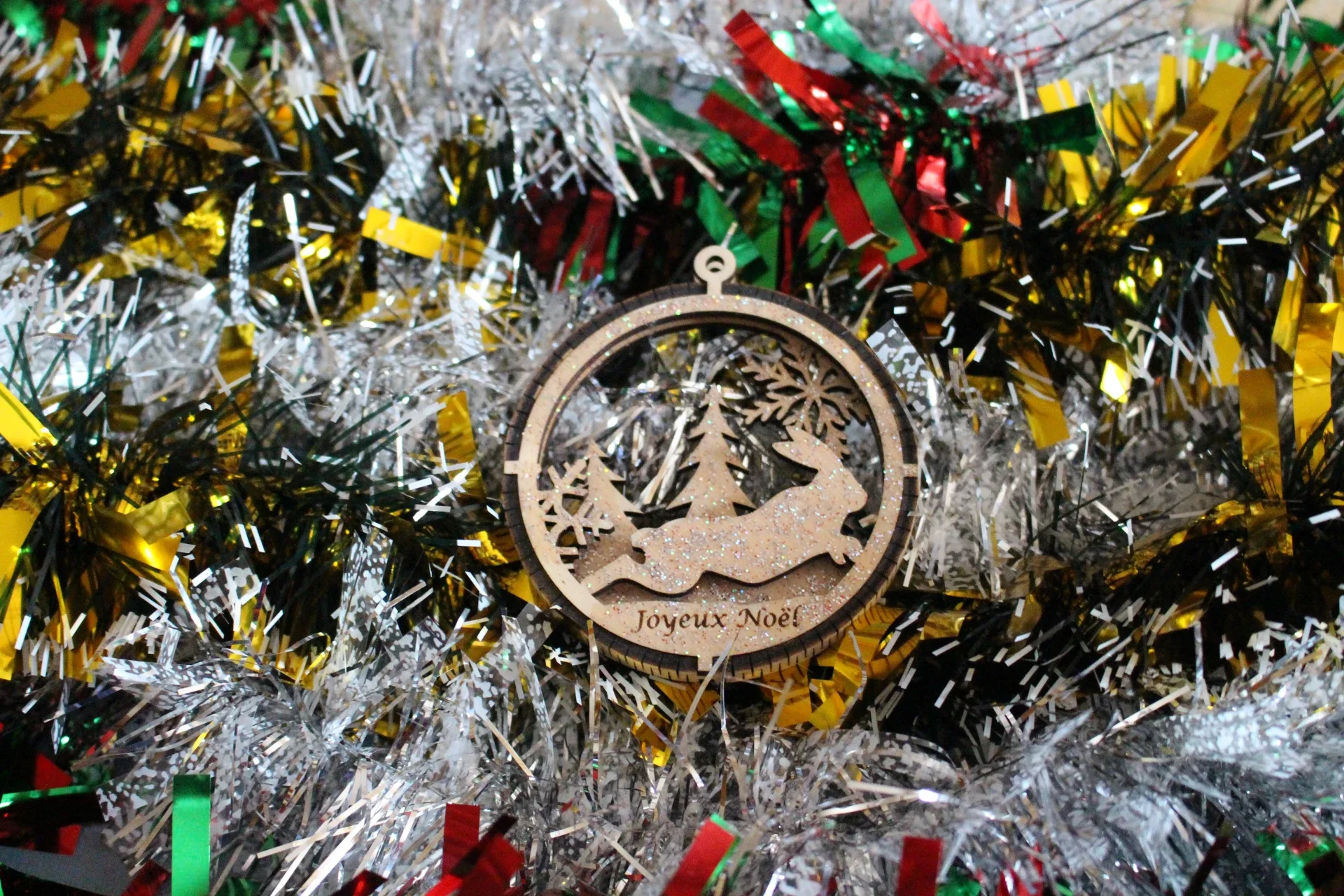 Boule de Noël  Lièvre Ronde en Bois 3D