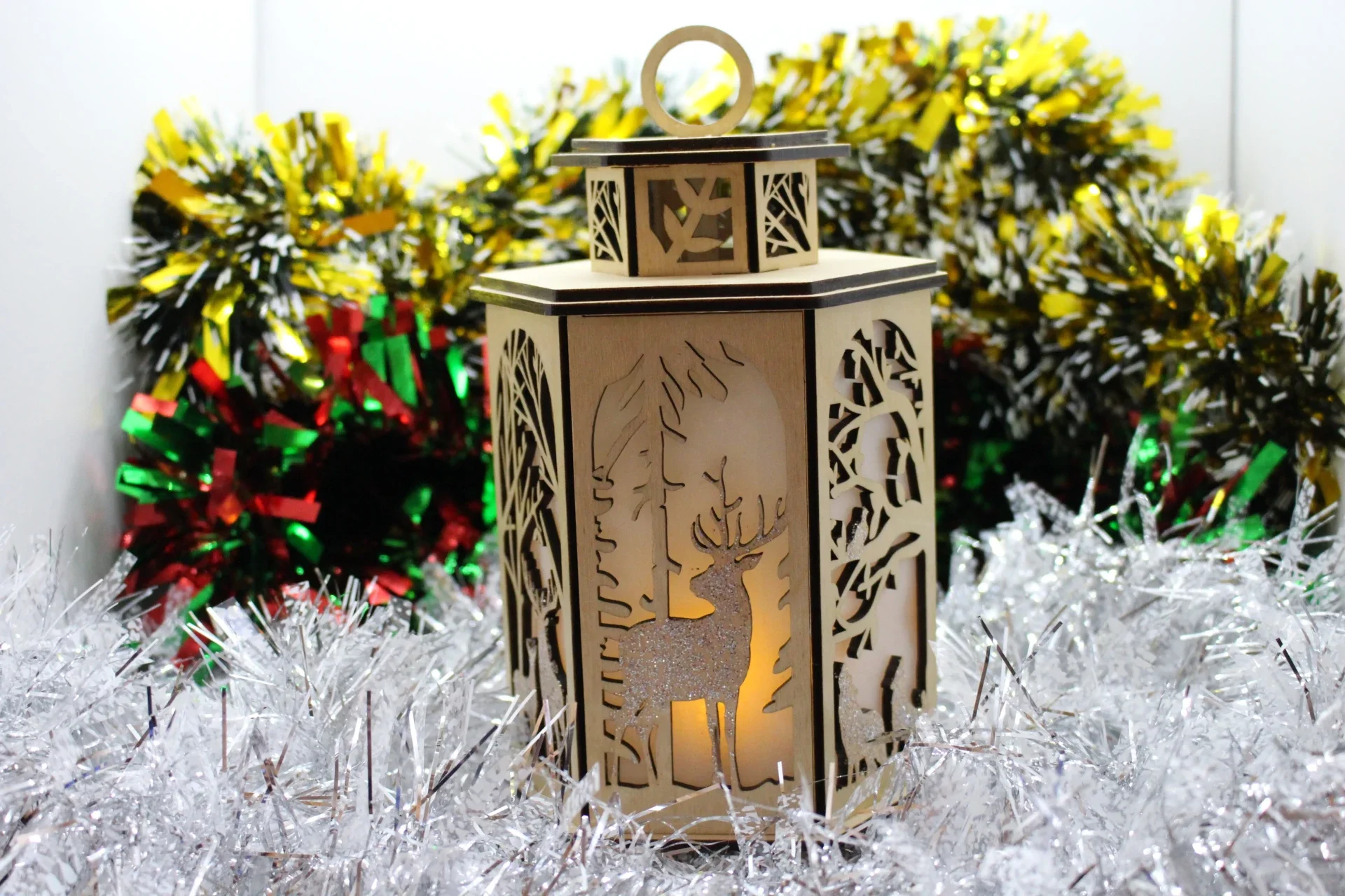 Lanterne de Noël Lumineuse - Bois Artisanal avec Bougie LED