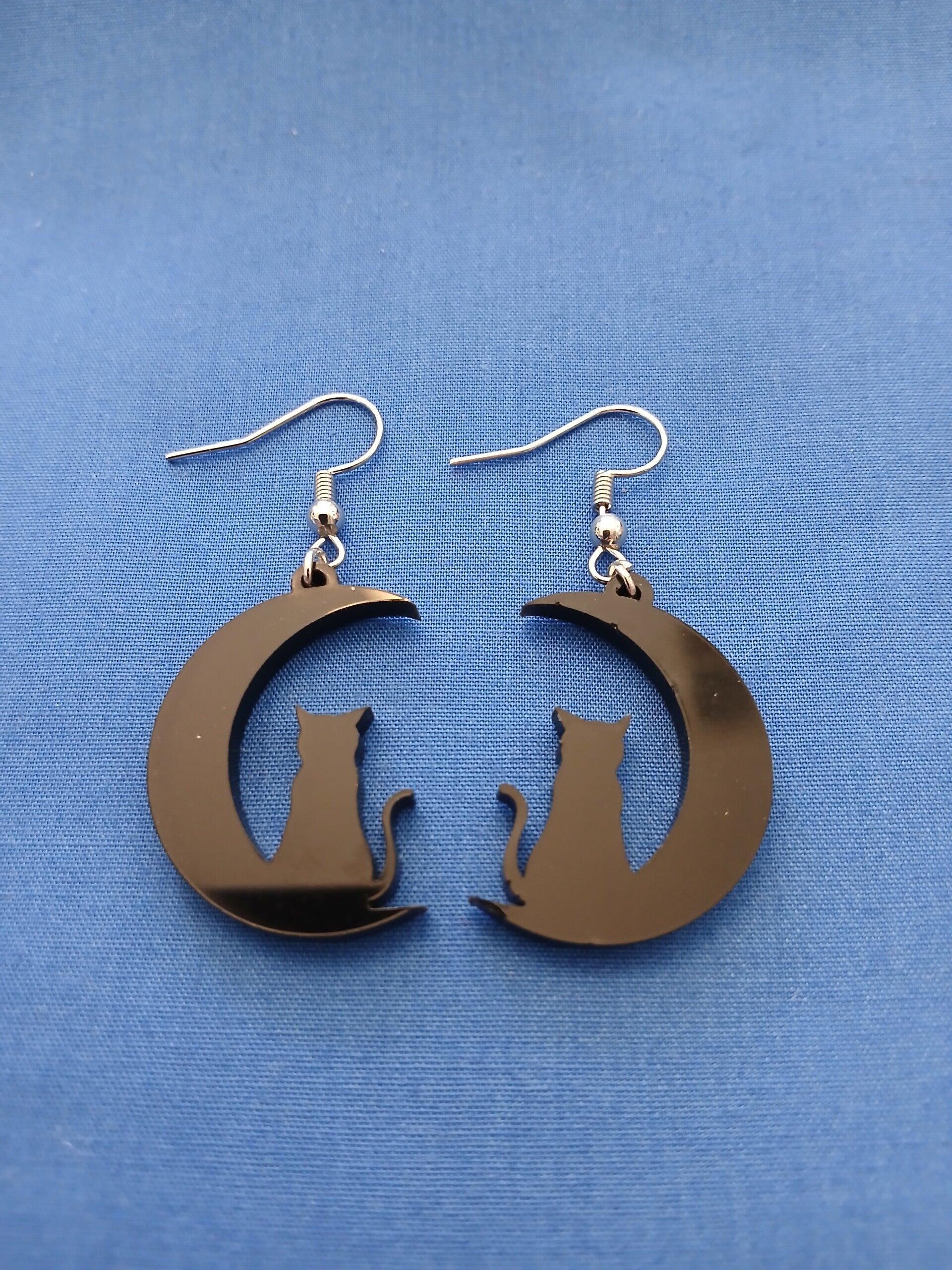Black Cat on the Moon Earrings