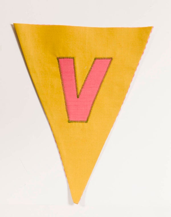 Yellow flag Pink letter V