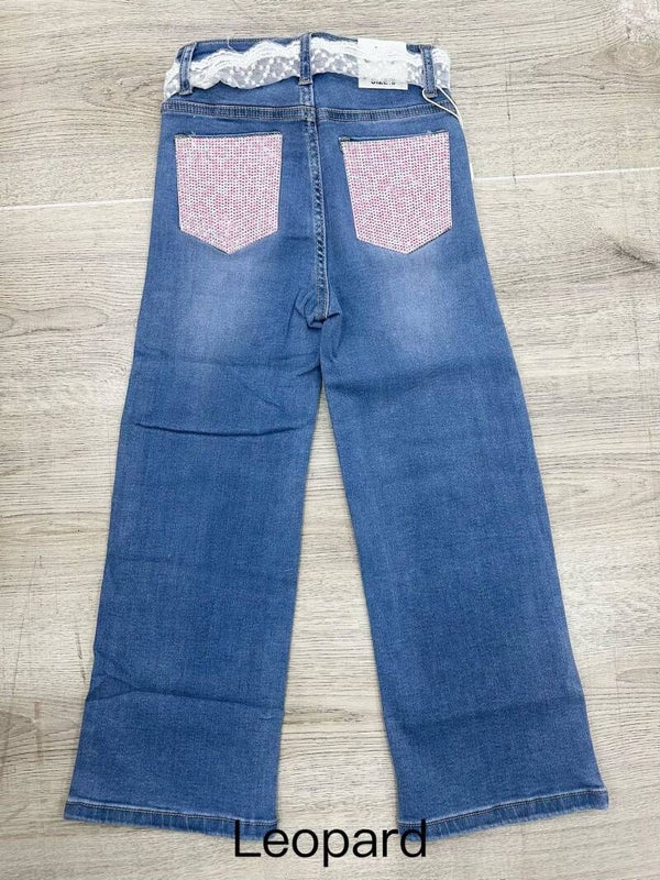 Meisjes glitter broek leopard