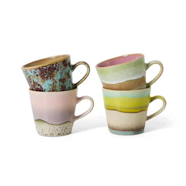 HKliving 70s ceramics: americano mugs rococo, set of 4