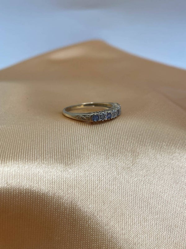 Vintage 9k gouden ring met saffier & diamant