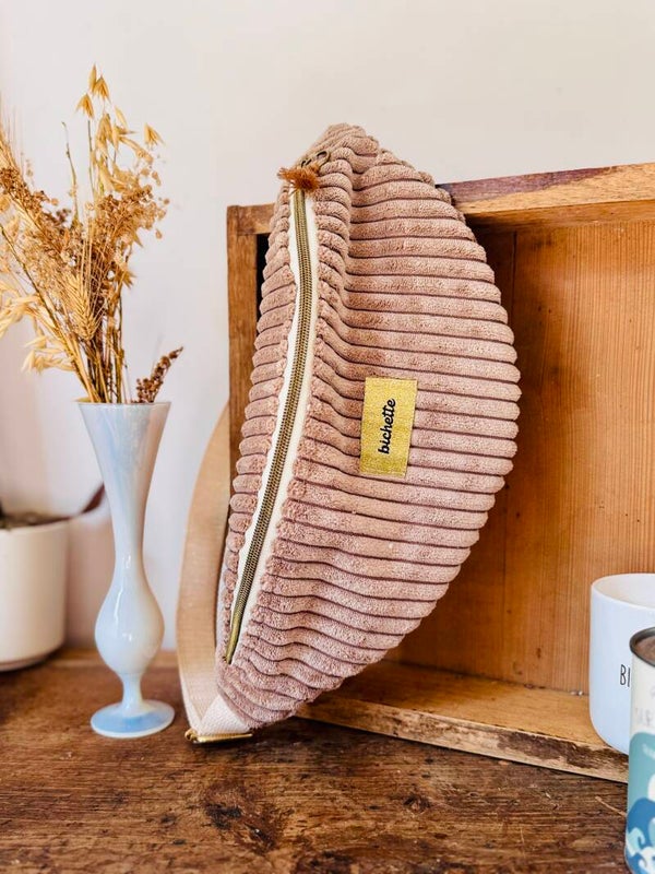 Sac banane velours côtelé large beige - "Bichette