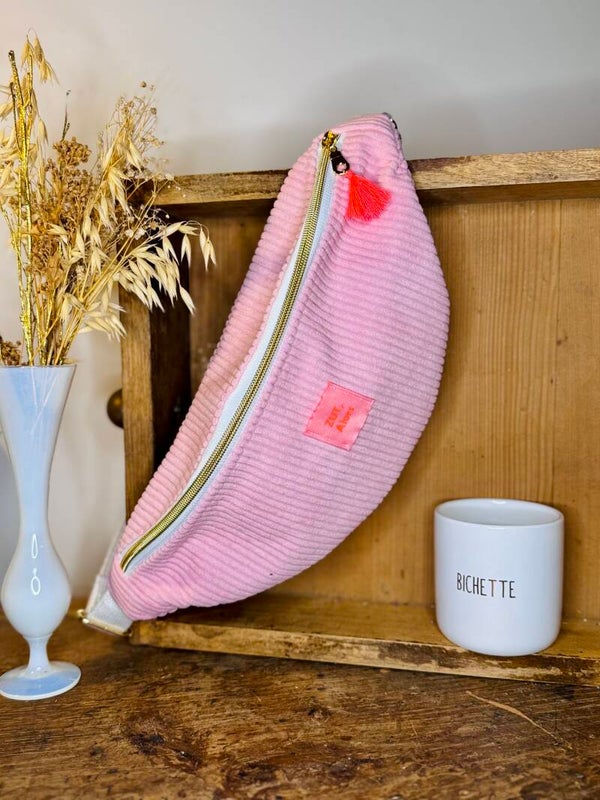 Sac banane velours côtelé fin rose - "Zut, Alors"