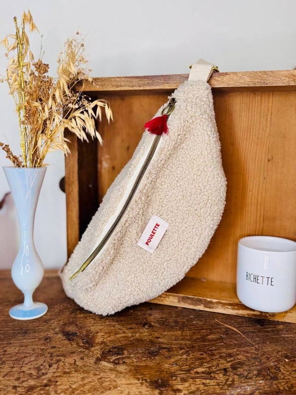 Sac banane moumoute beige - "Poulette"