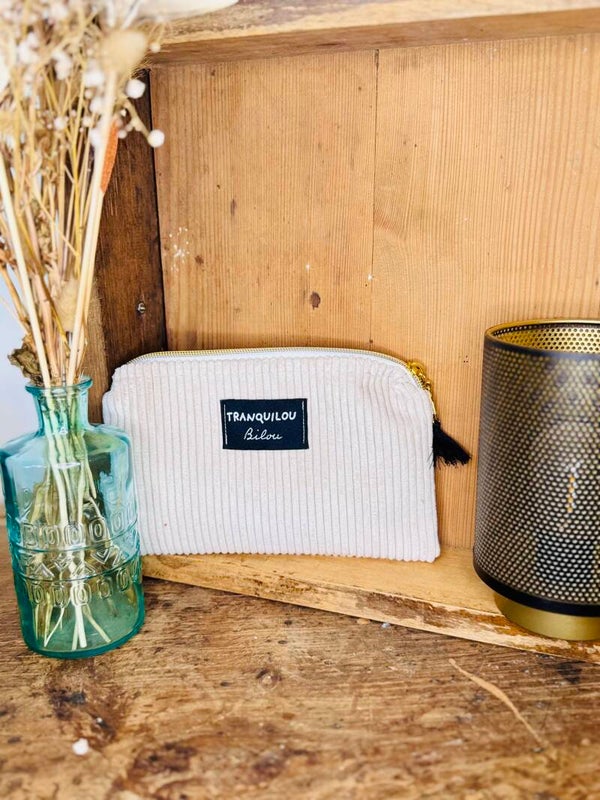 Trousse en velours côtelé crème - Tranquilou Bilou