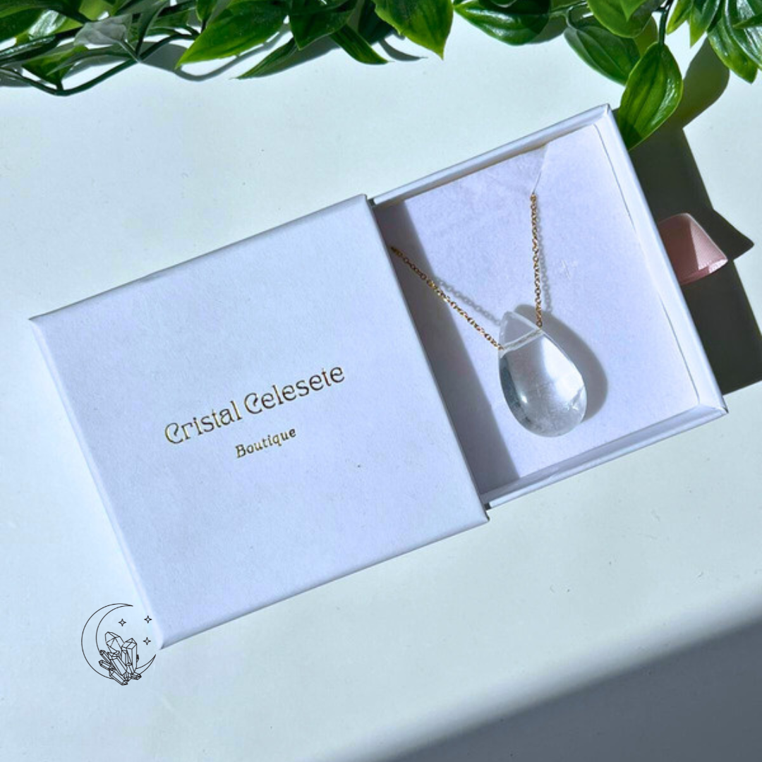 Pendentif En Cristal de roche, Quartz rose, Rubis sur ziosite, Fluorite, Cornaline, Obsidienne Oeil celeste, Jade de brimanie