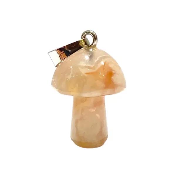 Pendentif Champignon (Quartz rose ,Aventurine, Jaspe rouge, Agate Fleur de cerisier , Rhodonite, Oeil de tigre, Amethyste, Cristal de roche, Cornaline)