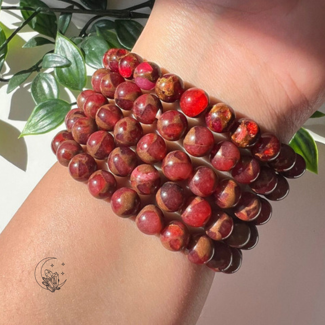 Bracelet Jaspe rouge doré