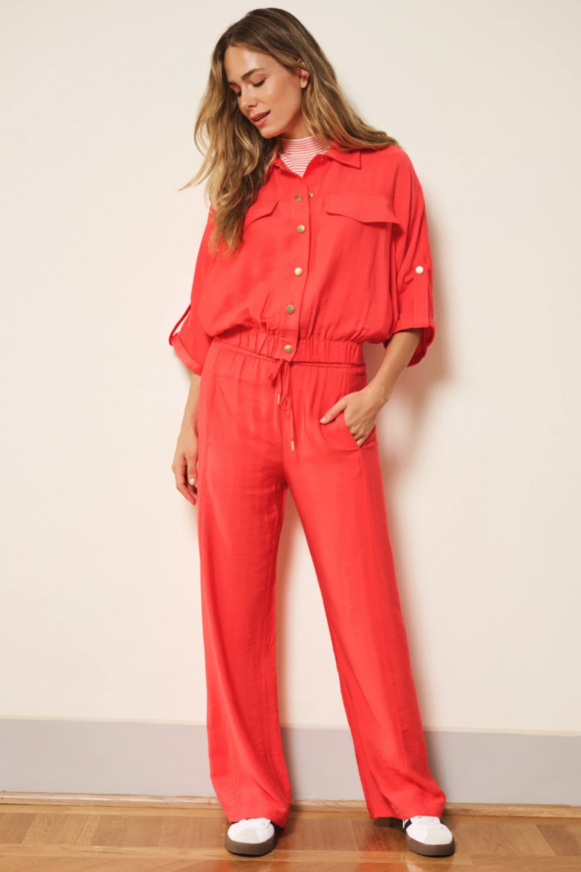 Broek Wide Elastic Waist Slub Chili Red SP26.10033 ESQUALO