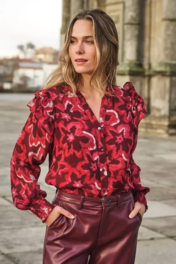 EsQualo Blouse Ruffle Autumn Bloom Print F26.14511 Esqualo