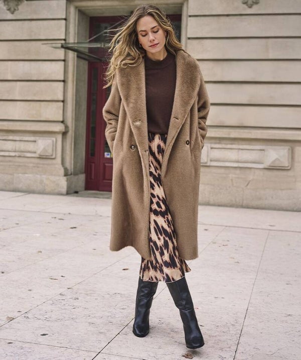 Coat long two tone fake fur bonded suedine REF. F26.37521 Esqualo