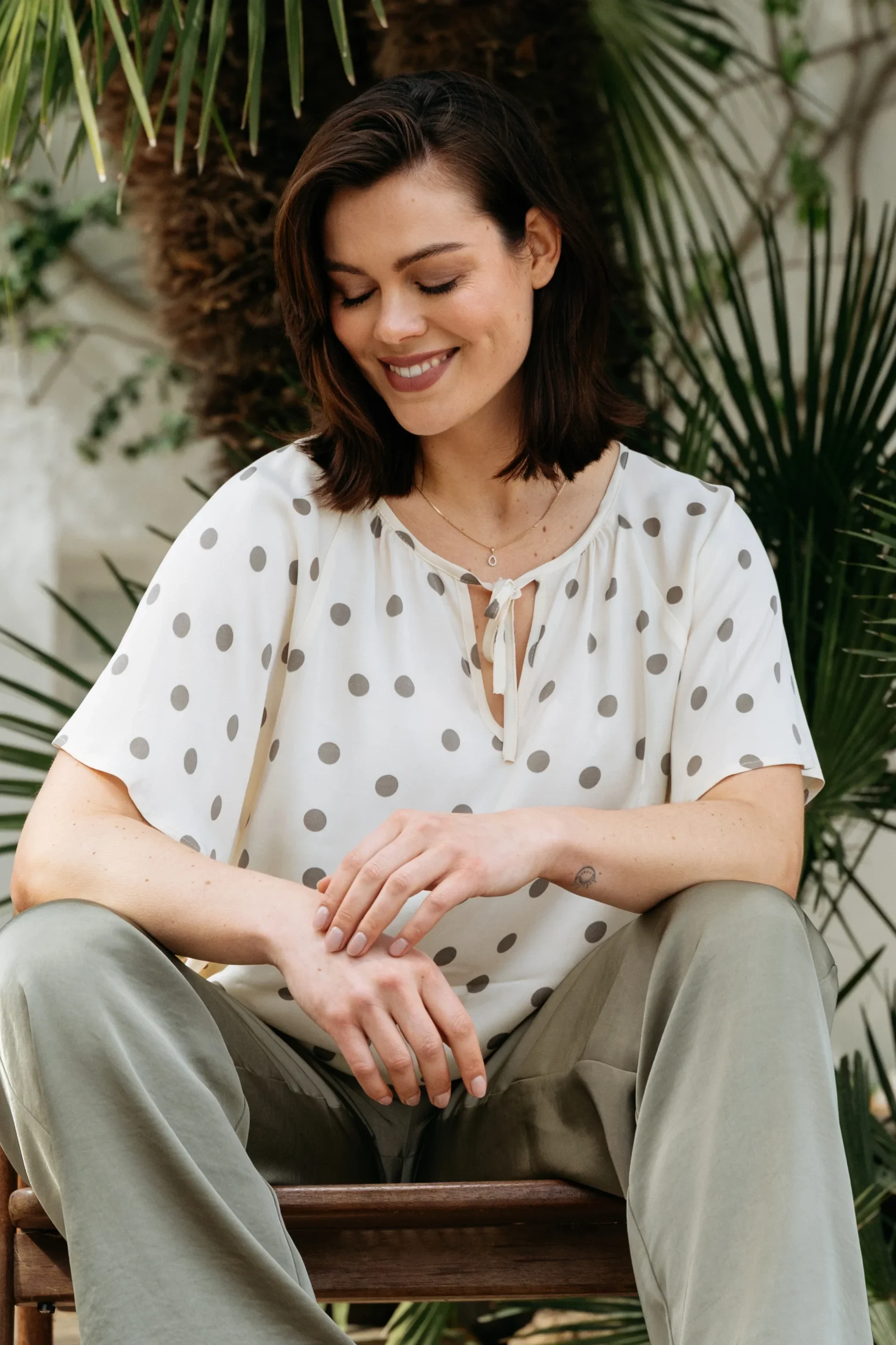 Top Axelle Dot Vanilla Khaki TO369 &CO WOMAN