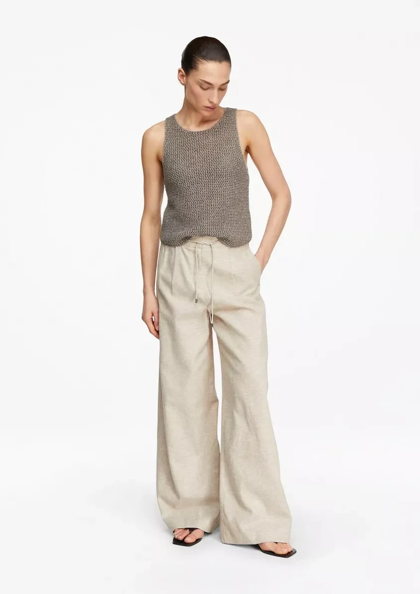Mottled wide-leg trousers in a linen blend with belt detail 2179782 Comma