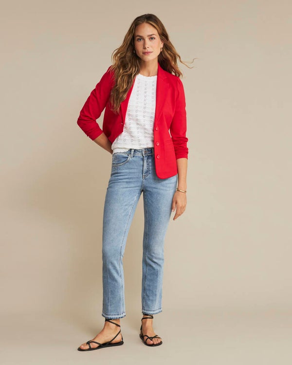 Babette CRP white seams bleach Red button