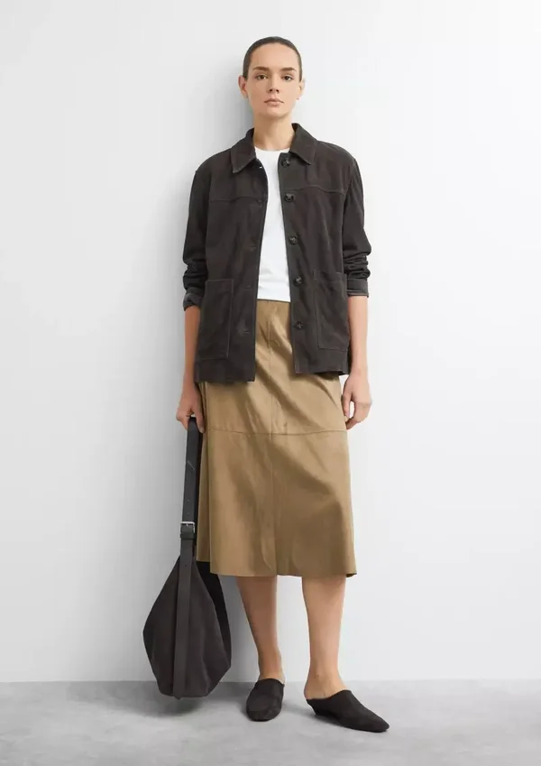 Flared faux velvet midi skirt 2183417 COMMA