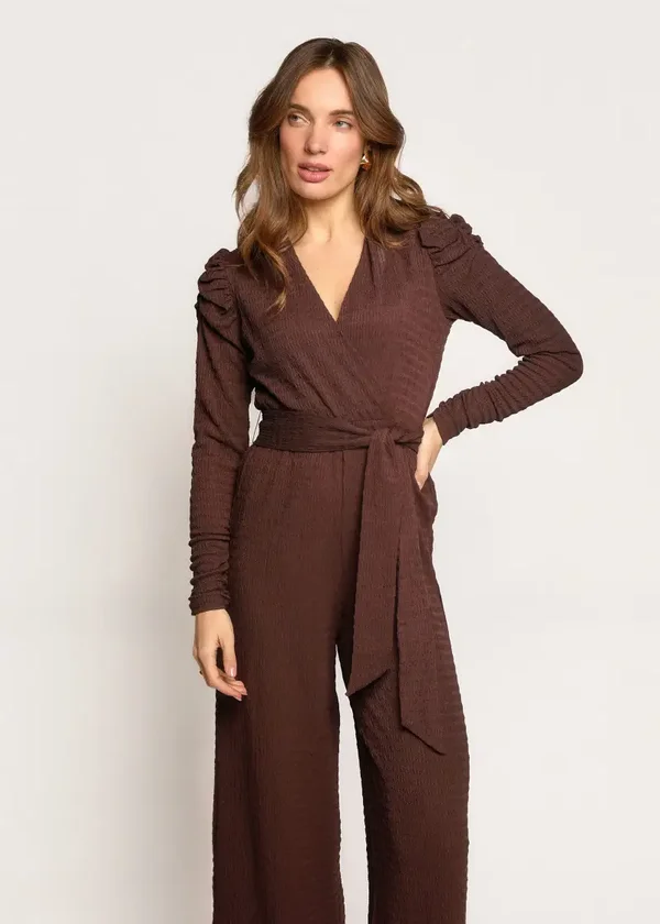 Joria Gestructureerde Jumpsuit - Dark Chocolate Freebird