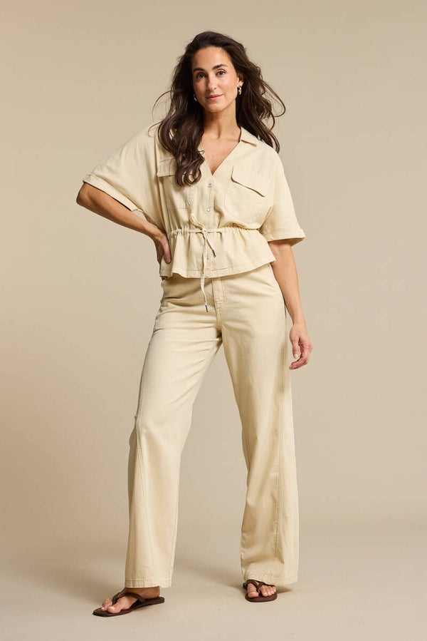 Drew Drawstring Co/Linen oatmeal RED BUTTON