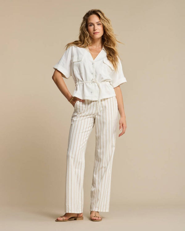 Drew Drawstring Linen/Co Off White RED BUTTON
