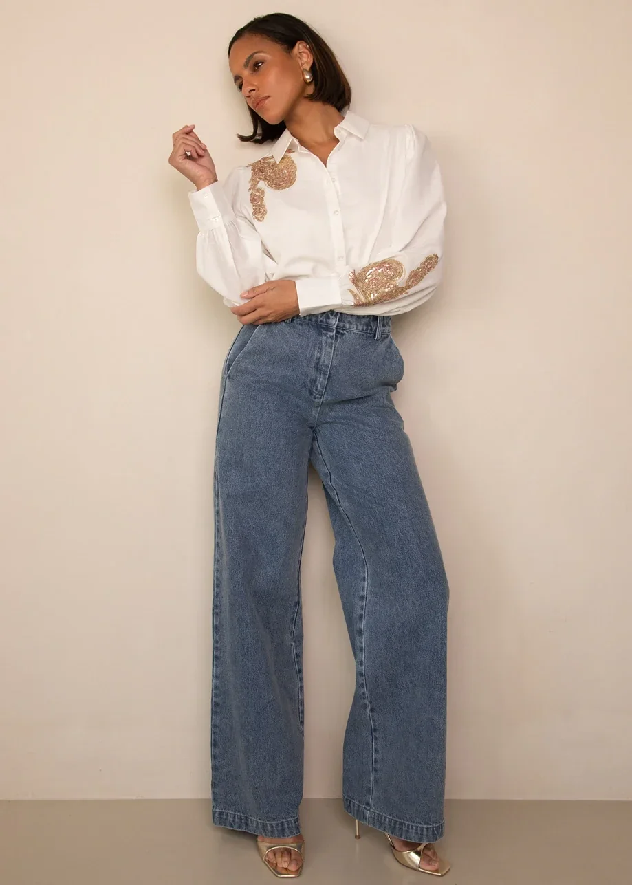 Belle Blouse Sequin Off-white Freebird