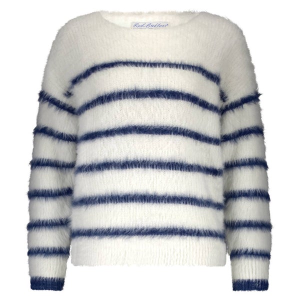 Fuzzy Sweater & Stripe Ecru/Indigo RED BUTTON