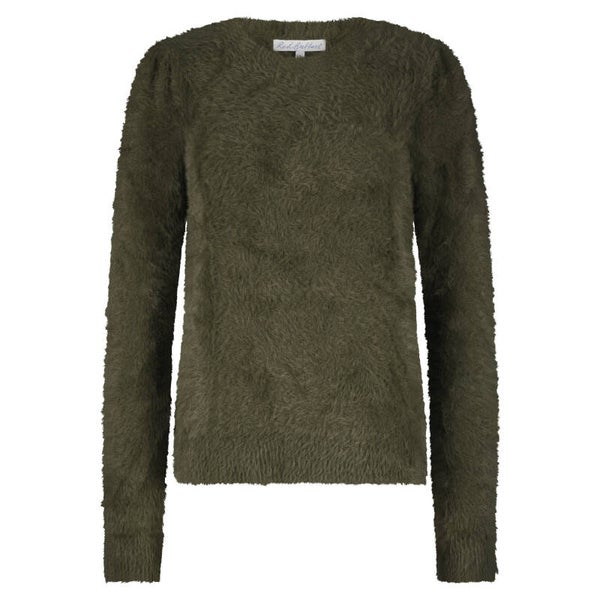 Fuzzy Puff sleeve Olive RED BUTTON