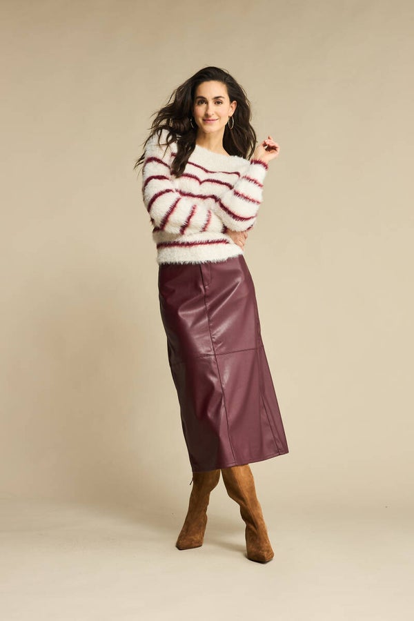 Fuzzy Sweater & Stripe Cream/Ruby RED BUTTON