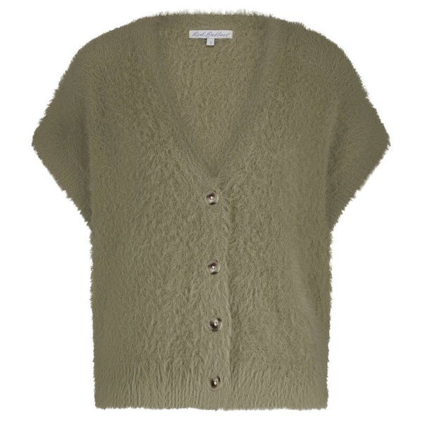Sleeveless Fuzzy Olive RED BUTTON