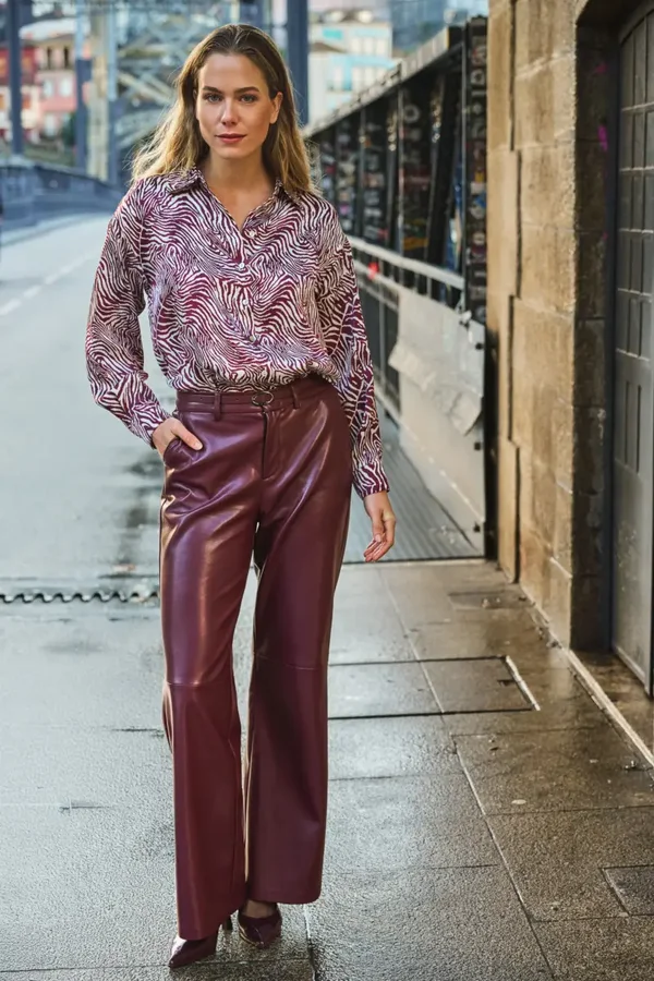 EsQualo Broek Wide PU Merlot F26.11504 Esqualo