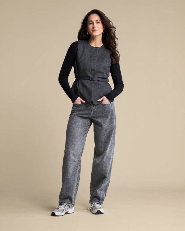 Top fine knit Black RED BUTTON