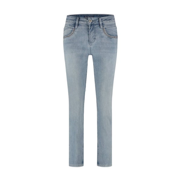 Jeans Sissy beads & embroidery bleach bleach Red button