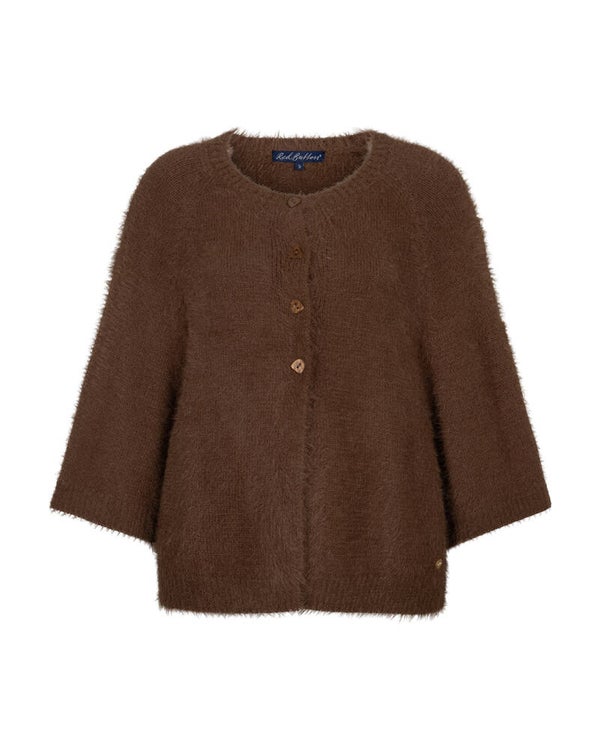 Cardigan fuzzy poncho praline SRB5034 RED BUTTON