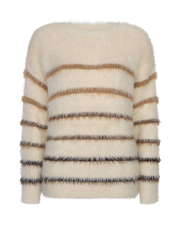 Fuzzy sweater & stripe creme/brown SRB5118 RED BUTTON