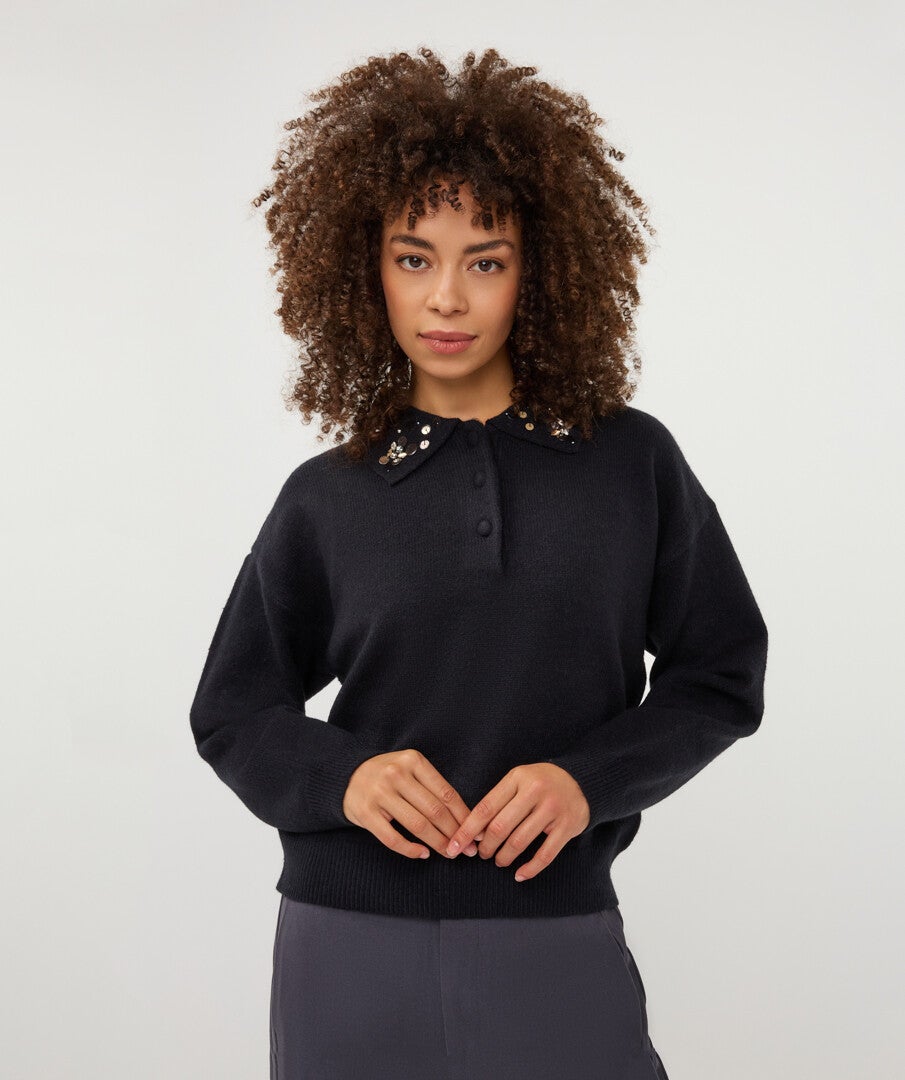 Sweater beaded collar W26.02702 Esqualo
