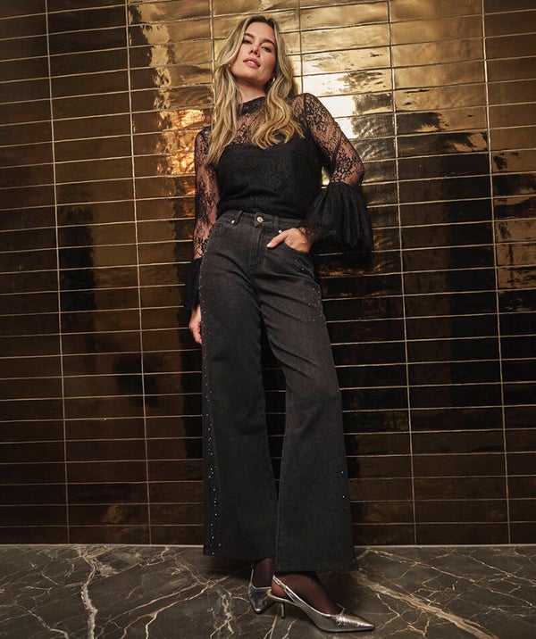 Trousers wide rhinestones denim W26.12708 ESQUALO