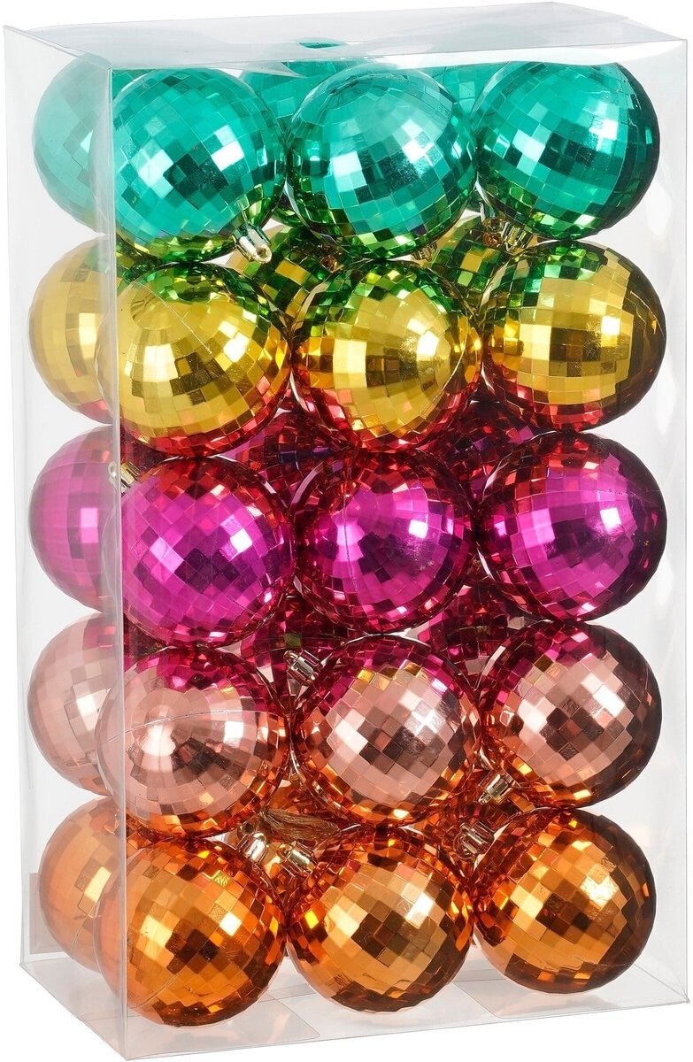 Kerstballen set - 30 Stuks - Ø8 cm - Onbreekbaar - Roze, Fuchsia, Goud, Oranje, Groen