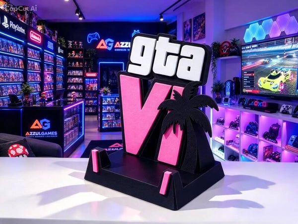 Soporte Expositor Premium GTA VI - Edición Especial Vice City con Palmera para tu smartphone