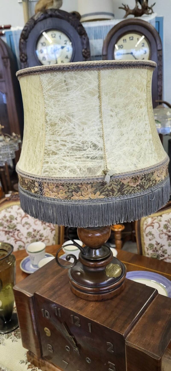 Vintage Tischlampe Holz und Messing